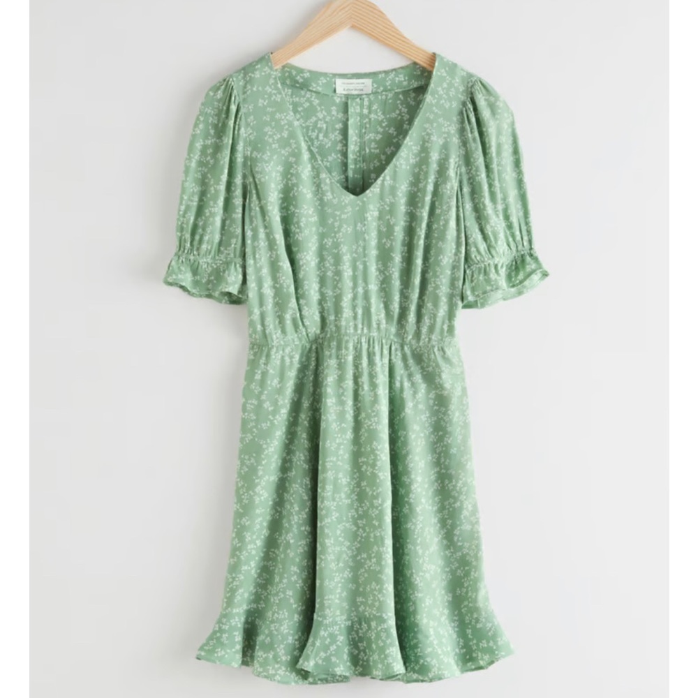 & Other Stories Sage Green Floral Mini Dress